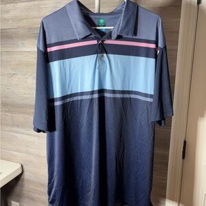 Tech Stretch Polo - Navy, Light Blue & Pink Stripe 1043